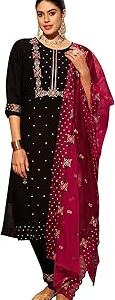 Women's Silk Blend Kurta and Pant with Dupatta Set