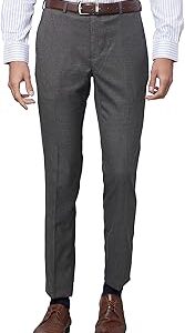 Men's Slim Fit Poly Viscose Blend Flat Front Solid Pattern Dark Grey Formal Trouser