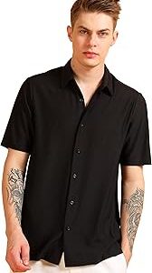 Men's Half Sleeve Textured Knit Spread Collar Shirt S-2XL