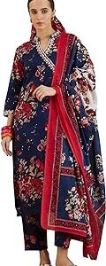 Women's Silk Blend Floral Embroidered Angrakha Kurta Palazzo With Dupatta Set