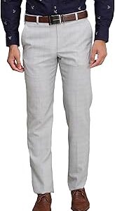 Men's Mid Rise Checks Pattern Regular Fit Polyester Blend Flat Front Formal Trouser