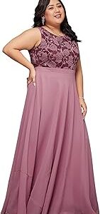 Women's Round Neck Sleeveless Georgette & Lace Floral Fit & Flare Maxi Dress