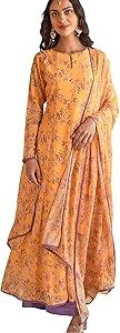 Women's Georgette Floral Print Kurta Palazzo With Dupatta