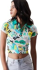 TSS : Aloha Womens and Girls Regular fit Graphic Prnited Half Sleeve Cotton White Color Women Cropped Polos (220857)