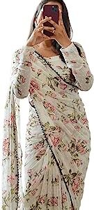 Women's Georgette Digital Printed Ready To Wear one Minute Saree With Unstitched Blouse Piece