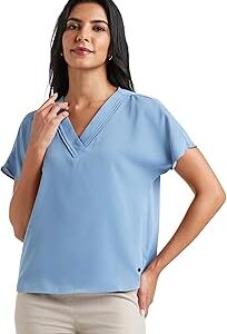 Women's Regular Fit Half Sleeve V Neck Formal Top