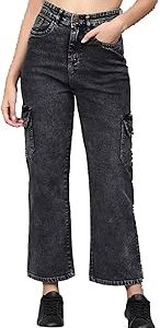 Straight Fit Women/Girl's Fully Stretchable, Super Soft Fabric, High Rise Cotton Blend Cargo Jeans