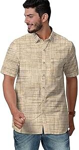 Men's Cotton Blend Half Sleeves Striped Casual Shirt