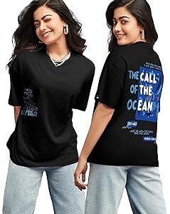 Women's 100% Cotton Graphic Print Oversized Fit Round Neck T-Shirt