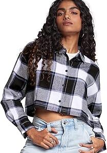 |Collared Neck Plaid: Multi Crop Women Cropped Shirts|Full Sleeve Solid|100% Cotton Multicolored Cropped Shirts