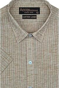 Men's Cotton Linen Half Sleeves Striped Regular Fit Formal Shirt for Men(GCR222)
