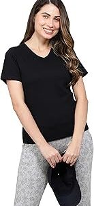 AW89 Women's Super Combed Cotton Rich Fabric Relaxed Fit V-Neck Half Sleeve T-Shirt