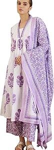 Women's Printed Pure Cotton Calf Length A-Line Kurta & Palazzo With Dupatta Set