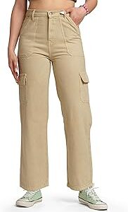 MeQueen Women Desert Sand Loose Fit Cargo Jeans with Flap Pockets