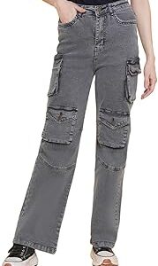 Women Grey High Waist Multi Pockets Cargo Jeans (VDJEAN134_Grey)
