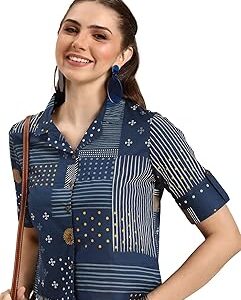 Crop Shirt for Women with Collared V Neck