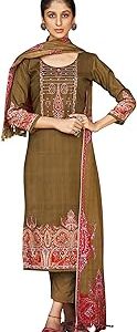 Women's Premium Pashmina Spun Embroidered Unstitched Salwar Suit Winter Dress Material with Pashmina Spun Shawl