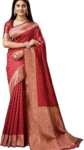 Women's Banarasi Saree Pure Kanjivaram Silk Saree Soft new ladies 2023 Design Wear Pattu Sarees Latest Cotton Party Sari collections With Blouse Piece for Wedding sadi (SAM PARI-113)