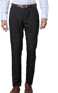 Smart Fit Polyester Blend Checks Pattern Flat Front Formal Trouser