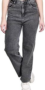Women's Reguler Fit Modern Regular High Rise Strechable Solid Clean Look Jeans- Dark Grey…