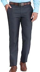 Men's Mid Rise Regular Fit Structure Pattern Polyester Viscose Blend Flat Front Trouser
