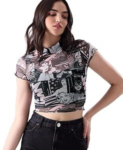 Official DC: Supergirls Women and Girls Slim fit Half Sleeve Turtle Neck 100% Cotton Multi Color Cropped Tops