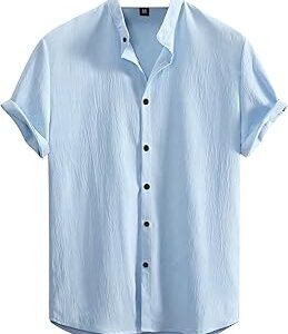 Men's Regular Fit Polycotton Casual Chinese Collar Half Sleeve Solid Color Shirt