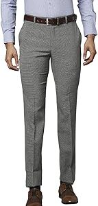 Men's Polyester Blend Structure Pattern Slim Fit Flat Front Formal Trouser