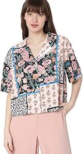 Floral Printed Cuban Collar Shirt Style Top