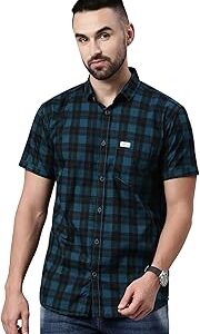 Men Cotton Checkered Half Sleeve Slim Fit Casual Shirt
