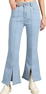 Women's Denim Slit Hem Wide Leg Jeans