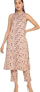 Women's Beige Moss Digital Floral Printed Co-Ord Set