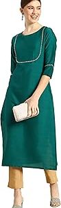 Women's Green Poly Silk Solid Kurta with Pant
