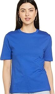 Womens Solid Cotton Crew Neck Straight Fit T Shirt