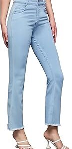 Women's Light Blue Boot Cut High Rise Cropped Stretchable Denim Jeans