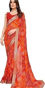 Women's Woven Latest Georgette Saree with Lace and Blouse Material