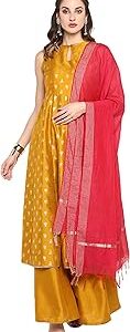 Women's Mustard Rayon Foil Print Kurti with Palazzo & Dupatta