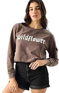 Wildflower Women and Girls Round Neck Full Sleeves Oversized Fit Cropped Tops