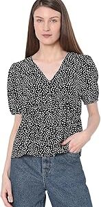 Geometric Print Flared Sleeve Top