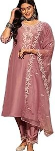 Women's Embroidered Straight Kurta & Pant with Dupatta Set (SHUTR7801)