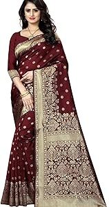 Women's Banarasi Saree Pure Kanjivaram Silk Saree Soft new ladies 2023 Design Wear Pattu Sarees Latest Cotton Party Sari collections With Blouse Piece for Wedding sadi (SAM PARI-100)