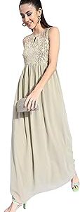 Women's Dusty Green & Golden Solid Embellished Maxi Dress