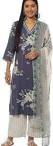 Women Indigo Rayon Straight Kurta Palazzo Suit Set