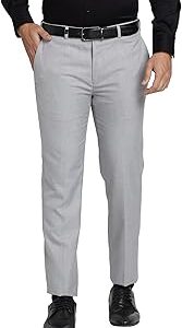 Men's Mid Rise Checks Pattern Super Slim Fit Polyester Blend Flat Front Formal Trouser