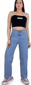 Women's Denim Cotton Straight Fit Jeans – Comfortable Mid-Rise Stretchable Casual Jeans Classic Style with Pockets – Durable & Trendy for Modern Women | Ice Wash