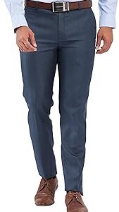 Men's Slim Fit Checks Pattern Poly Viscose Blend Flat Front Formal Trouser