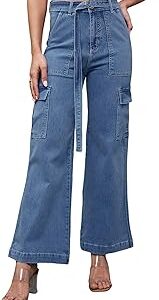 Women's Wide Leg High Rise Regular Length Stretchable Denim Jeans (Plus Size)