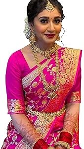 Women's Banarasi Saree Pure Kanjivaram Silk Saree Soft new ladies 2023 Design Wear Pattu Sarees Latest Cotton Party Sari collections With Blouse Piece for Wedding sadi (PARI 164 WINE)