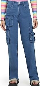 Women's High Waist Cargo Nine Pockets Jeans