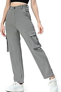 High Rise Cargo Women Baggy Jeans with 4 Deep Pockets | Stylish and Casual Cargo Jeans for Women Stretchable Fabric for Comfort & Utility for Hiking, Camping, Traveling